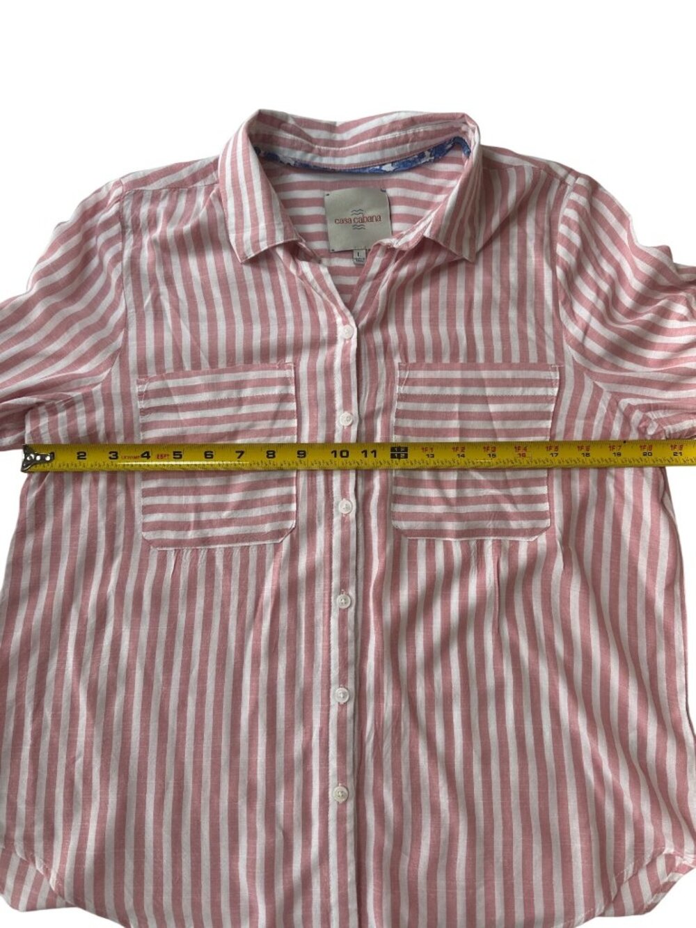 Casa Cabana Pink & White Striped Button-Up Shirt With Pockets Roll-Up Sleeves - Picture 5 of 8